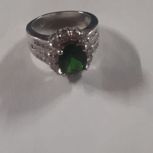 Green Emerald Color Stone Silver Ring